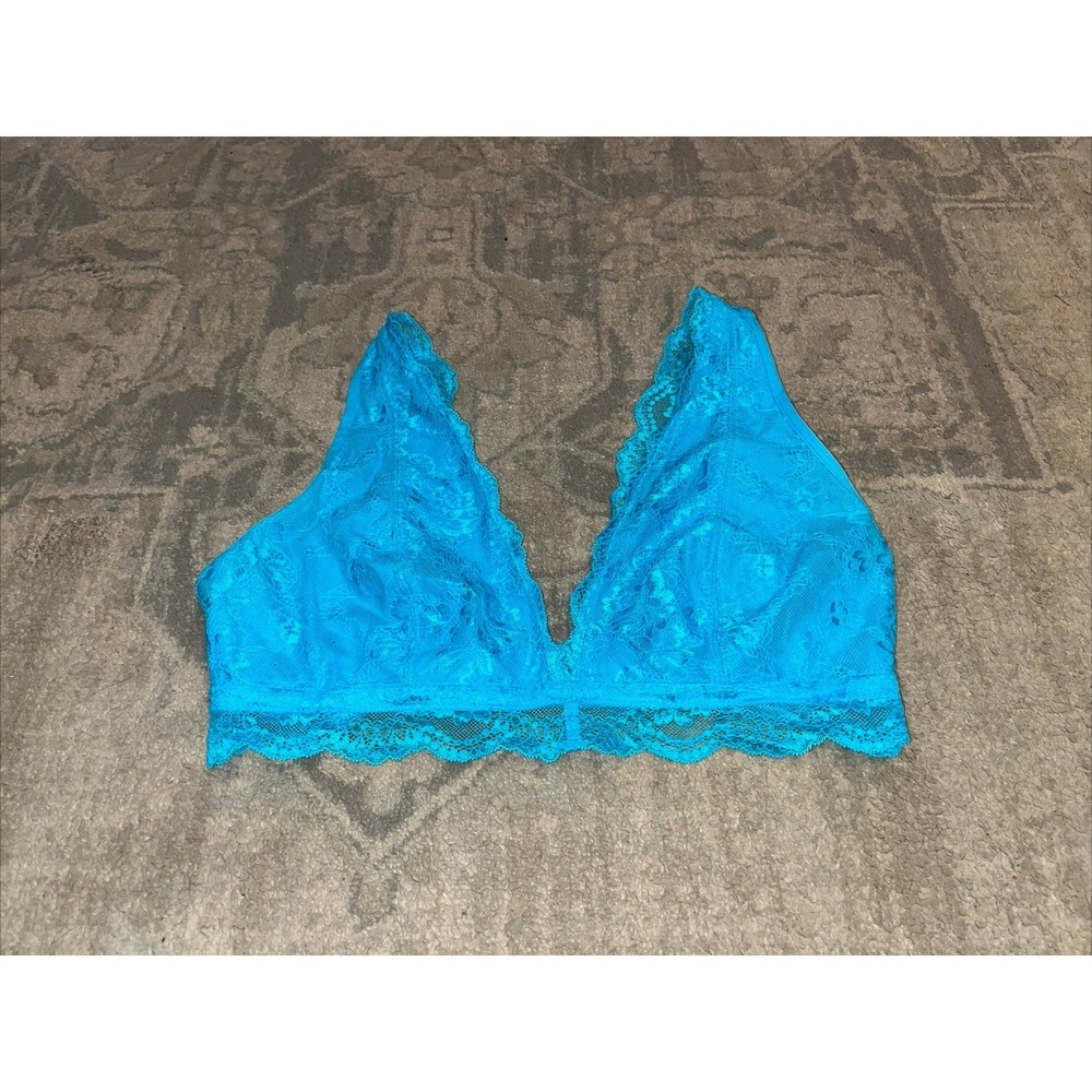 Ambrielle Wireless Women's Bra Bralette‎ Blue Lace Lined Size Large